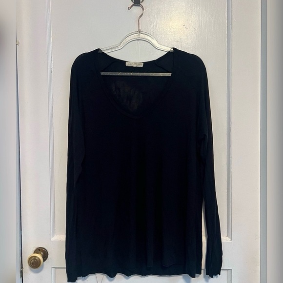 Joah Brown For Keeps V Neck Black Rib Long Sleeve Top One Size - Picture 2 of 7